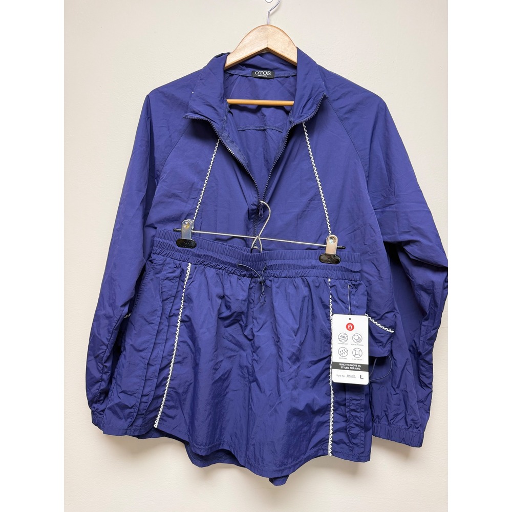 SET OF 2 OTOS Shorts Sz L and Zipper Jacket Sz M Set New Navy Blue